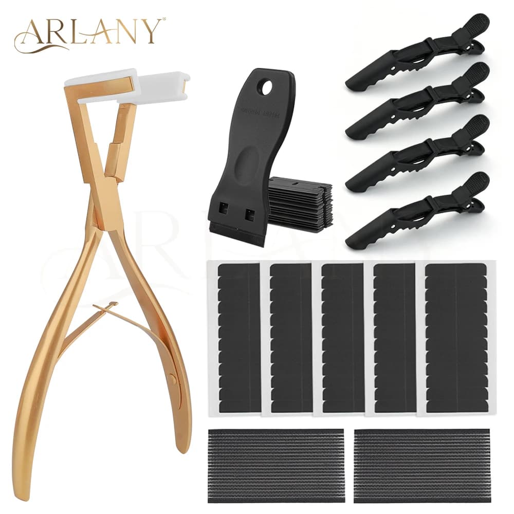 ARLANY Tape in Hair Extension Pliers with 60Tabs Double Sided Tape Hair Sealing Pliers Tape Remover Scraper Matte Alligator Clip