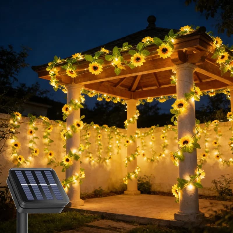 Luci a stringa solari a LED a forma di girasole da 2/5/10M, lampada da esterno a forma di fiore artificiale per decorazioni da giardino, matrimoni e feste