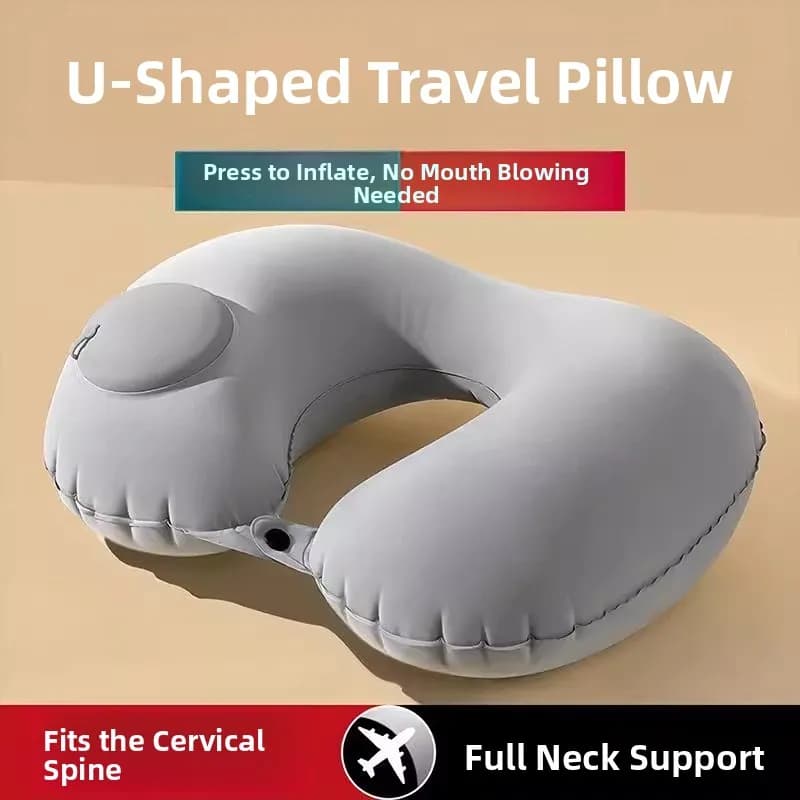 Cuscino da Viaggio Gonfiabile a Forma di U, Cuscino per Auto Portatile con Airbag, Poggiatesta Leggero per Campeggio