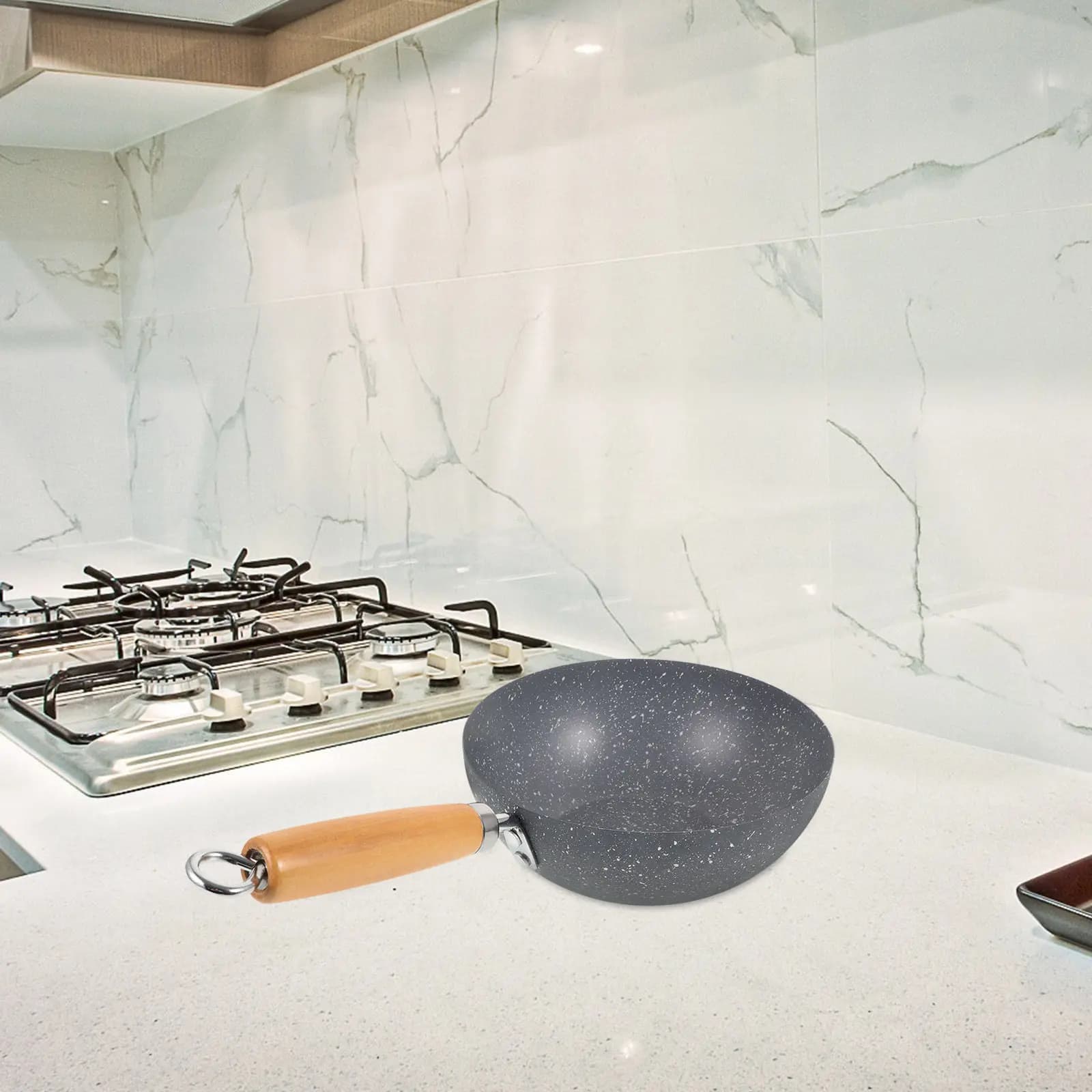 Small Wok pan with Design in Marble, Quick Uniform Heat Conduction, Deformation Resistant, Multifunction for Jumping in Padella, Bollire and Cooking in Vapore, Kitchen Tools