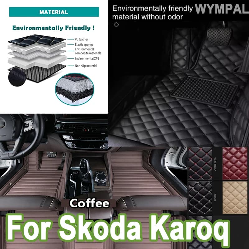 Luxury Leather Car Mats For Skoda Karoq NU7 2017~2022 Floor Mat Auto Carpets Set Pad Interior Parts Car Accessories full Rugs