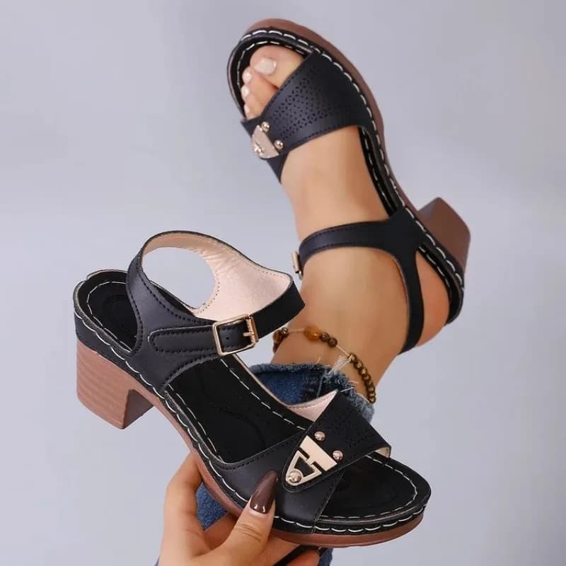 2026 Fashion Sandals for Women Summer Women's Chunky Heel Sandals Adjustable Buckle Strap Plus Size Shoes Solid Color One Line