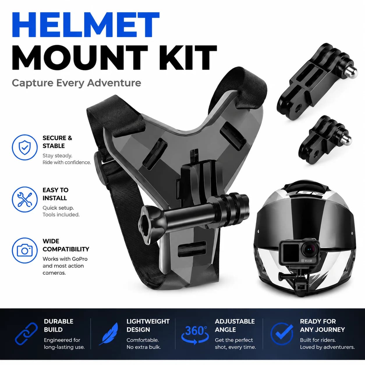 Motorcycle Helmet Chin Mount Strap For GoPro Hero 11 9 8 7 5 SJCAM Action Camera Holder Accessory