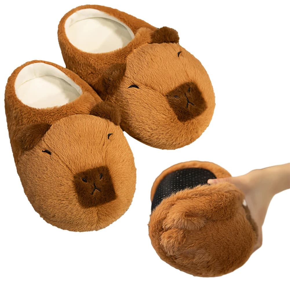 Women Plush Capybara Slippers Anti-Skid Cute Capybara Slippers Soft Cartoon Capybara Slippers Comfortable Indoor Home Slippers
