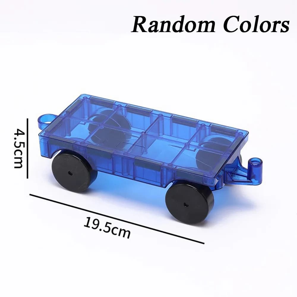 Reusable Plastic Magnetic Car Smooth Wheels Linkable Magnetic Tiles Accessory Toy Car Kids Educational Play