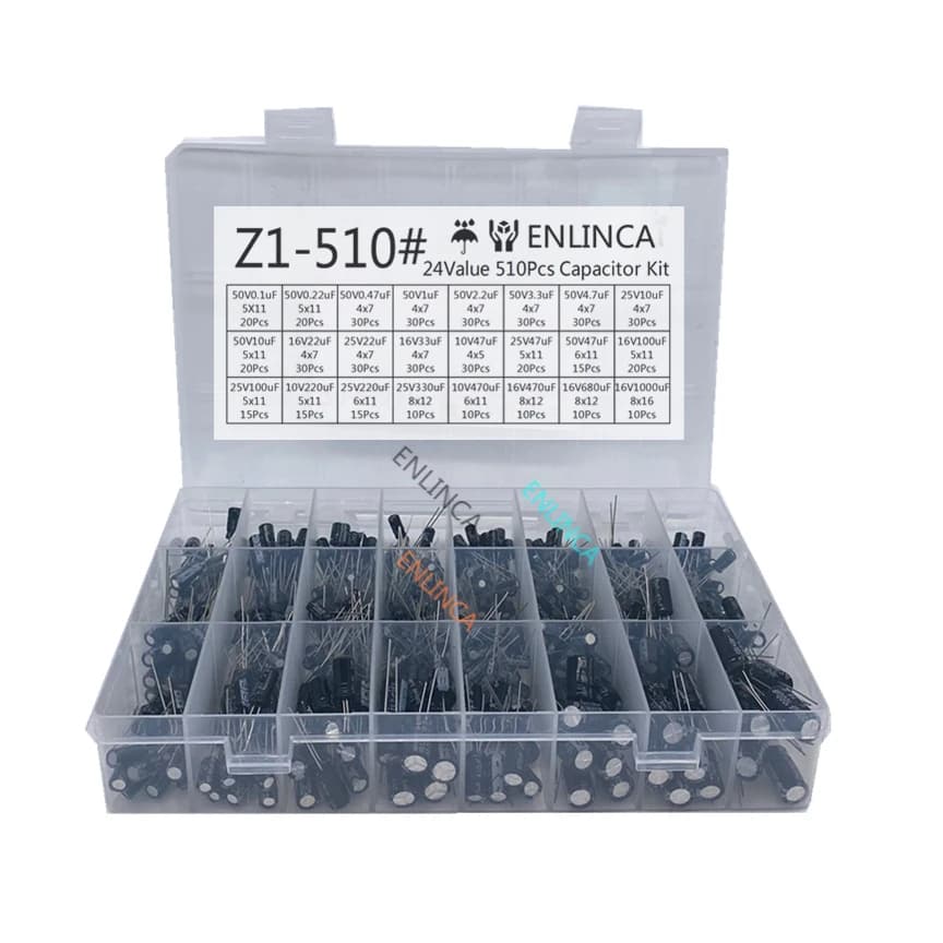 510 Pz/lotto 24 Valori10V/16V/25V/50V (0.1uF ~ 1000uF) condensatore Elettrolitico Assortiti condensatori assortimento campioni kit elettronici