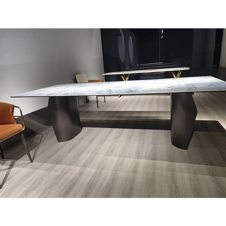 Set di Mobili Modello all'Ingrosso, Tavolo da Pranzo Moderno di Lusso con Base in Acciaio Inox e Piano in Marmo
