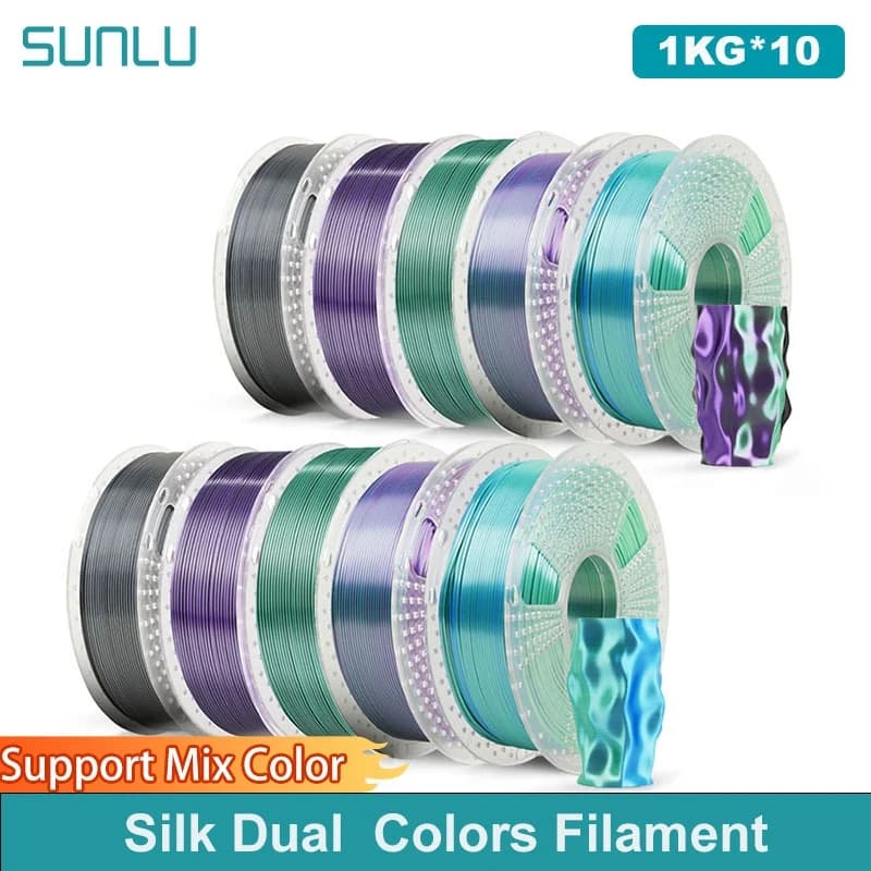 SUNLU 10KG Silk PLA Plus Double Colors Filament 1KG 1.75mm Pla + Rabinbow Double Colors Filament 3D Neatly Ferite for 3D Printer