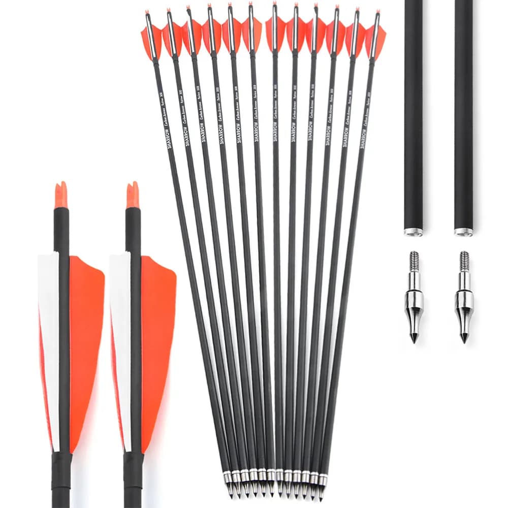 12 pz 31.6 "Tiro Con L'arco Spine 500 Freccia di Carbonio Misto Colorato 4" Scudo Piuma di Tacchino per Arco All'aperto Caccia Tiro Accessori