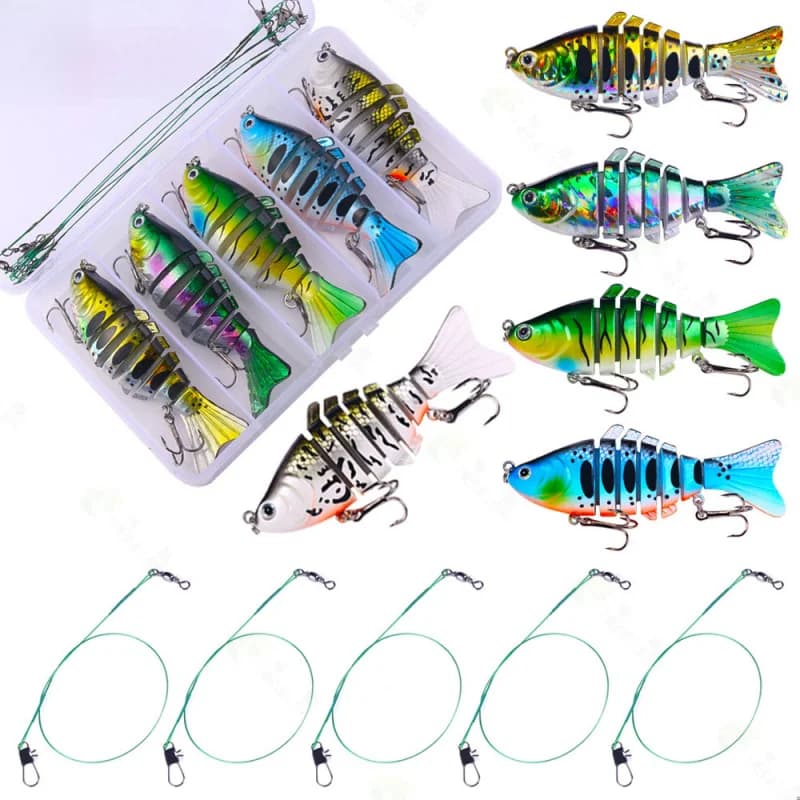 5 Pieces Artificial Esche Multi-section 100mm 15.6G for Bass, Snakehead, Catfish - Special baits for Freshwater