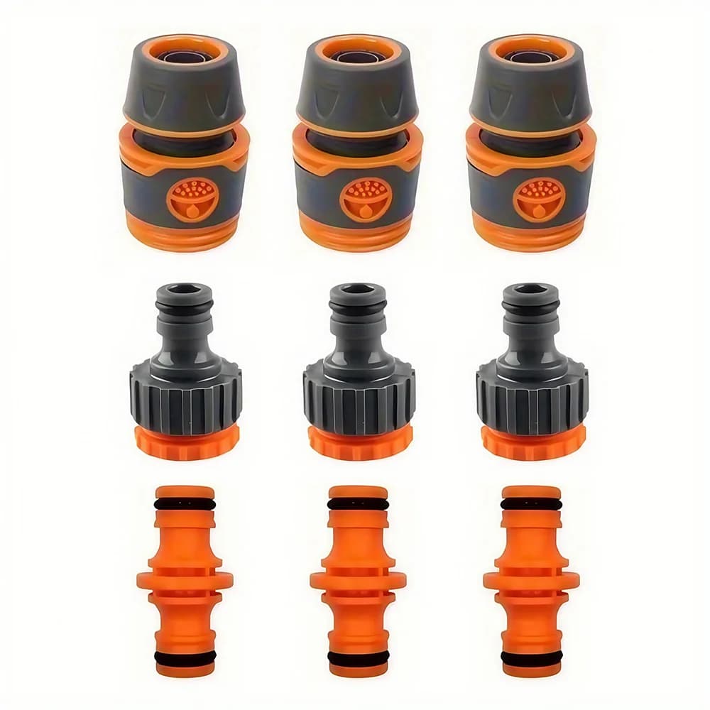 Kit di raccordi per tubi da giardino in ABS da 9 pezzi: accoppiatori a connessione rapida, connettori e estensioni doppi per sistemi di irrigazione e irrigazione del prato