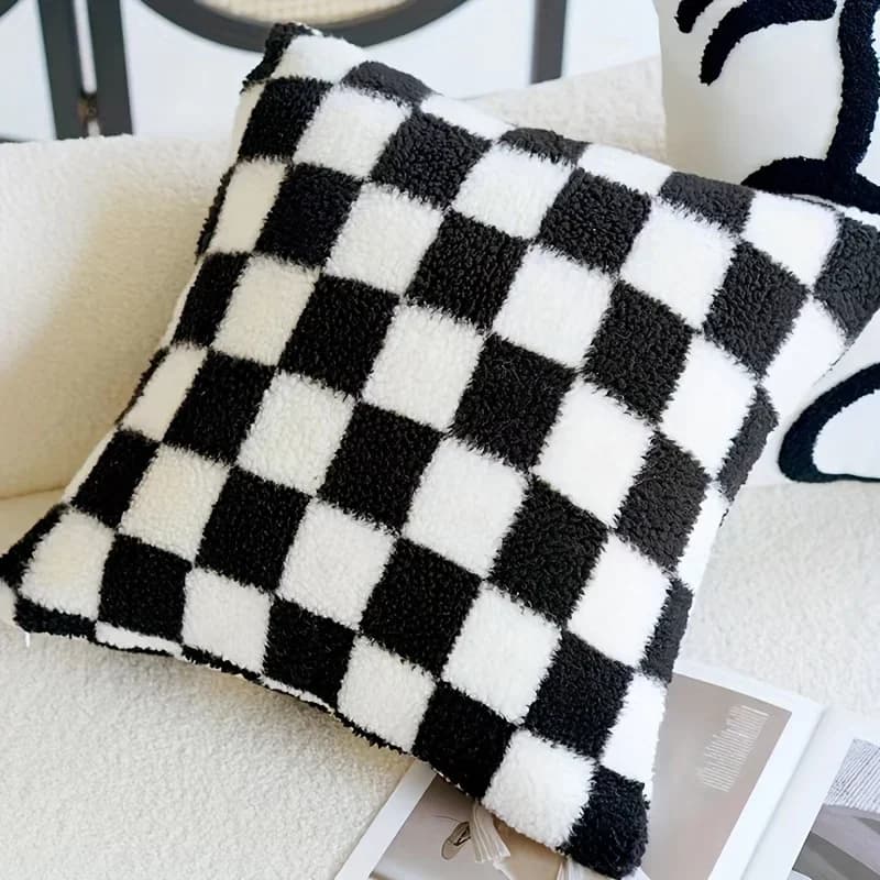 Federa in peluche a quadretti Cuscino da comodino Camera da letto Soggiorno Cuscino per schienale per divano Cuscino lombare senza anima