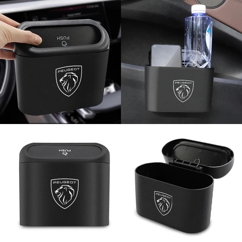 For Peugeot 406 407 307 206 301 408 208 3008 308 2008 207 107 508 607 106 Car Portable Trash Can Auto Logo Sundries Storage Box
