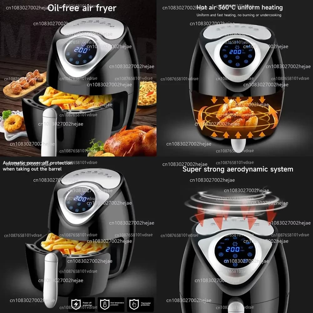 5.5L Smart Electric Air Fryer 360°Baking Convection Oven Deep Fryer without Oil Auto Power Off Easy Cleaning Kitchen