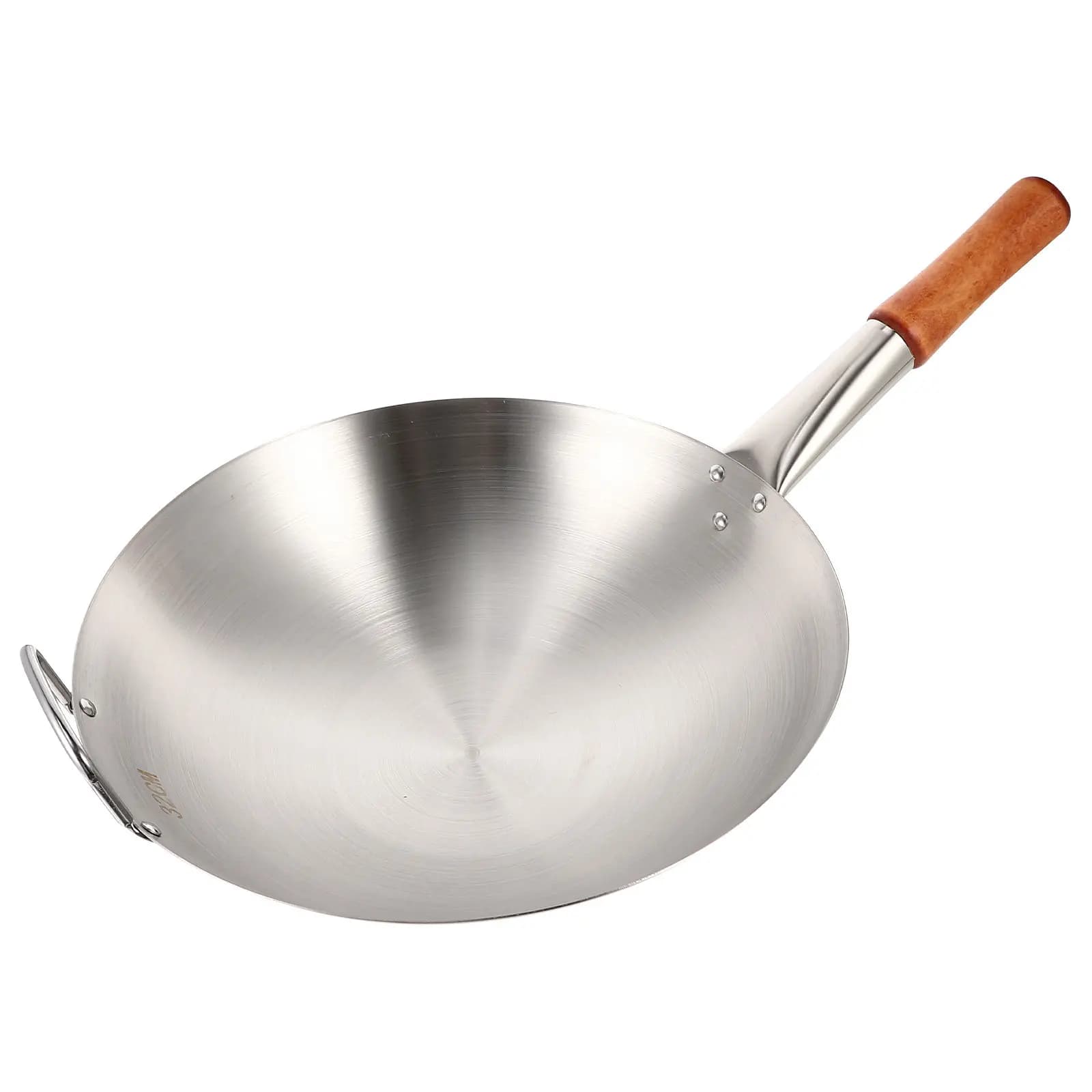 Padella Wok in Acciaio Inox da 32 cm con Manico Singolo, Utensile da Cucina per Fornelli a Gas, Elettrici e a Legna, Antiaderente