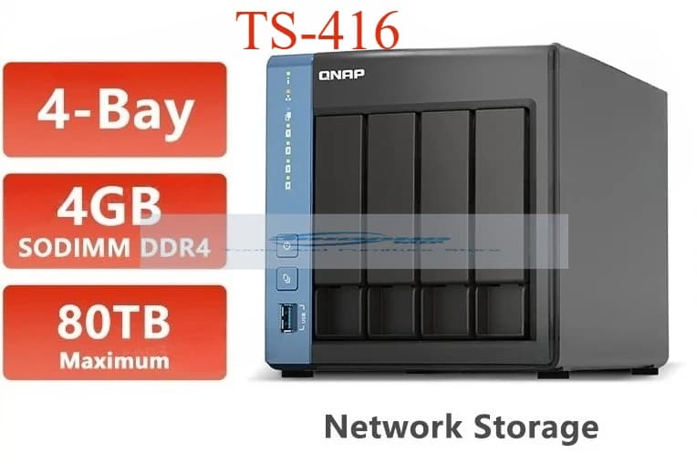 QNAP TS-416 NAS a 4 Bay con 4GB, Dispositivo di Archiviazione di Rete, Server NAS con Processore Quad-Core Cortex A55/NPU Integrato (Senza Dischi)