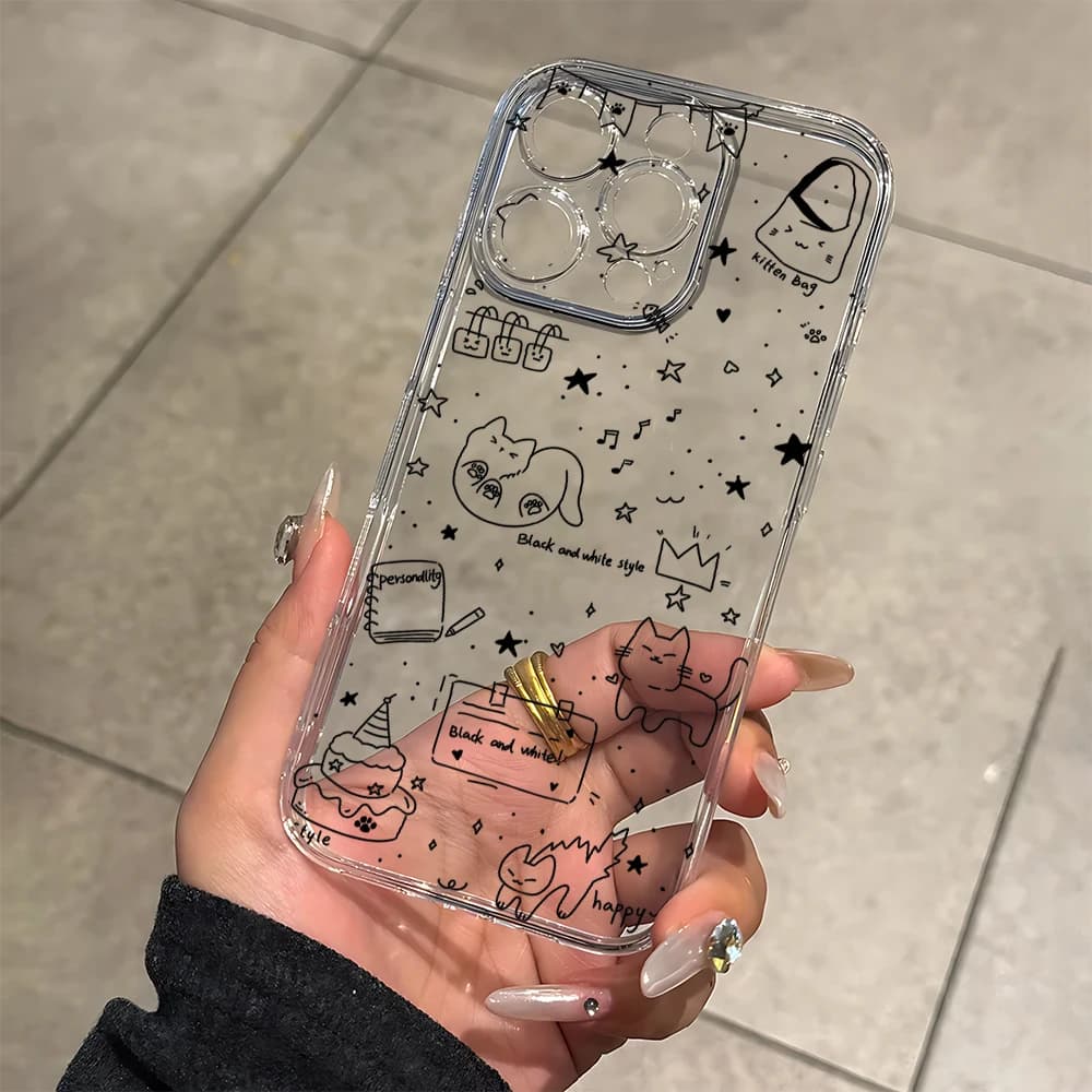 Custodia per telefono in silicone gatto matita nera per IPhone 17 16 15 14 13 12 11 Pro Xs Max Air Mini 7 8 6 6s Plus SE 2020 2022 Cover