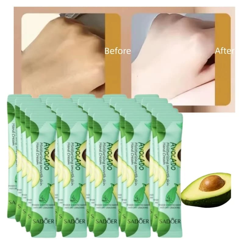1/10/20 Avocado Hand Cream, Hydrating and Smooth, Moisturizing and Nourishing Hand Balm in a Strip Pack