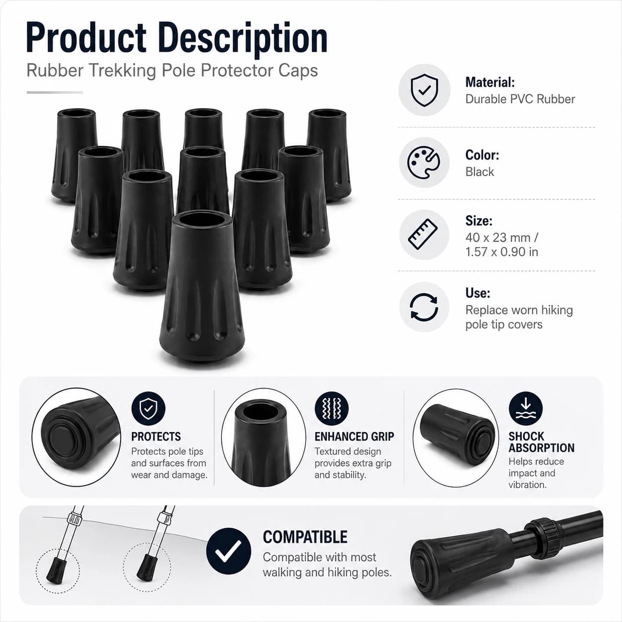 10-40Pcs Walking Stick Rubber Tips, Trekking Pole Replacement Caps, Hiking Cane Feet Protectors for Outdoor Camping & Climbing