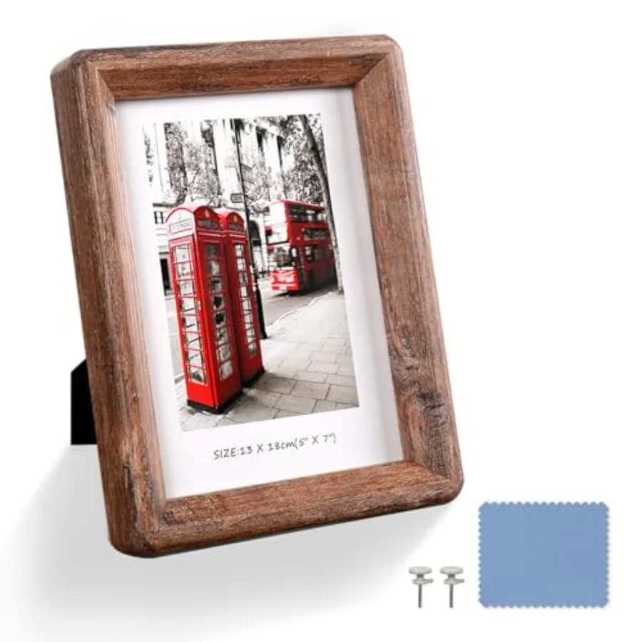 Picture Frame - Rustic Wooden Picture Frame with Real Tempered Glass, Gift Box Barn Wood Frame with Rounded Corner, Suitable fo