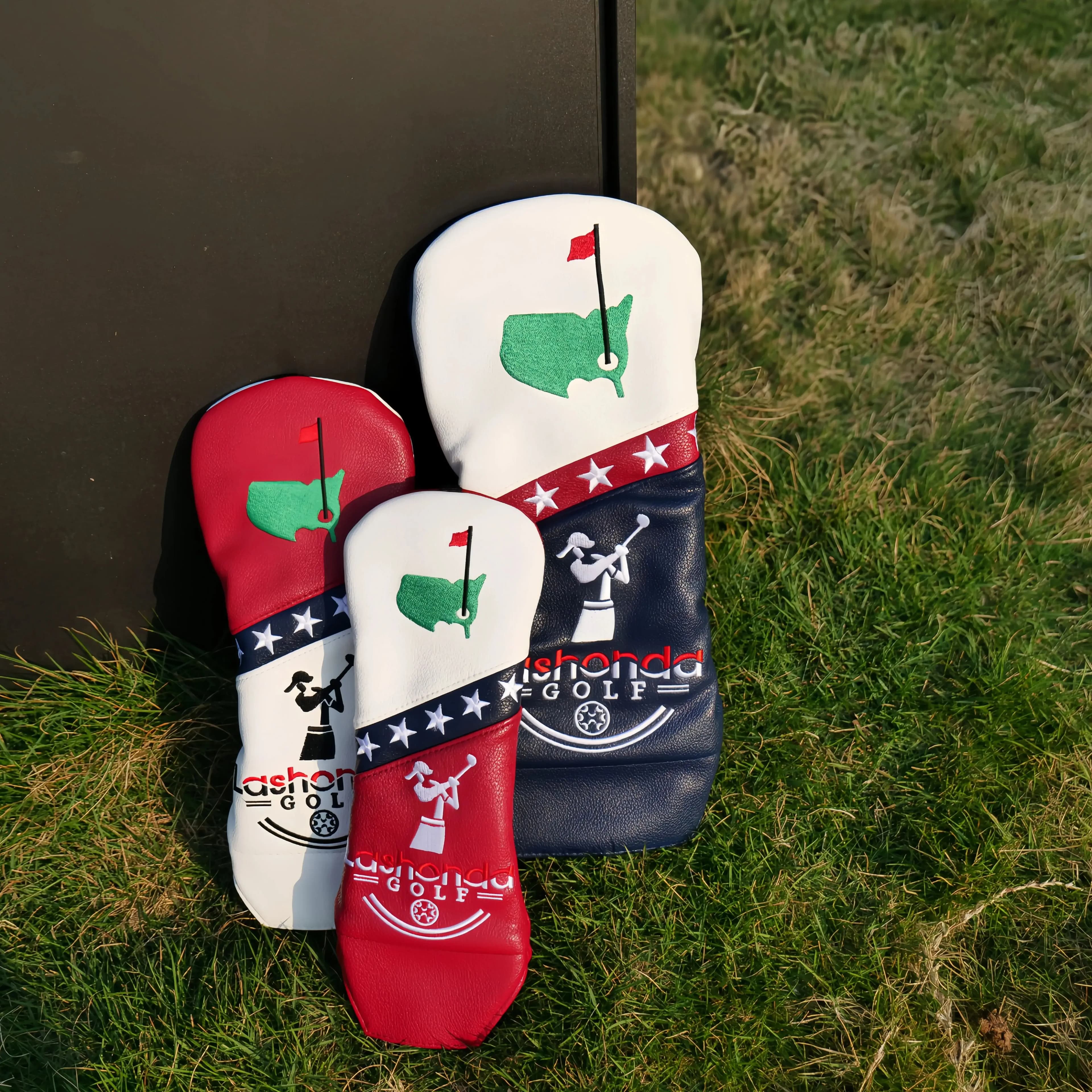Copricapo da golf Lashonda con bandiera USA e ricamo a stelle e strisce - Copricapo per driver/fairway/ibridi in legno