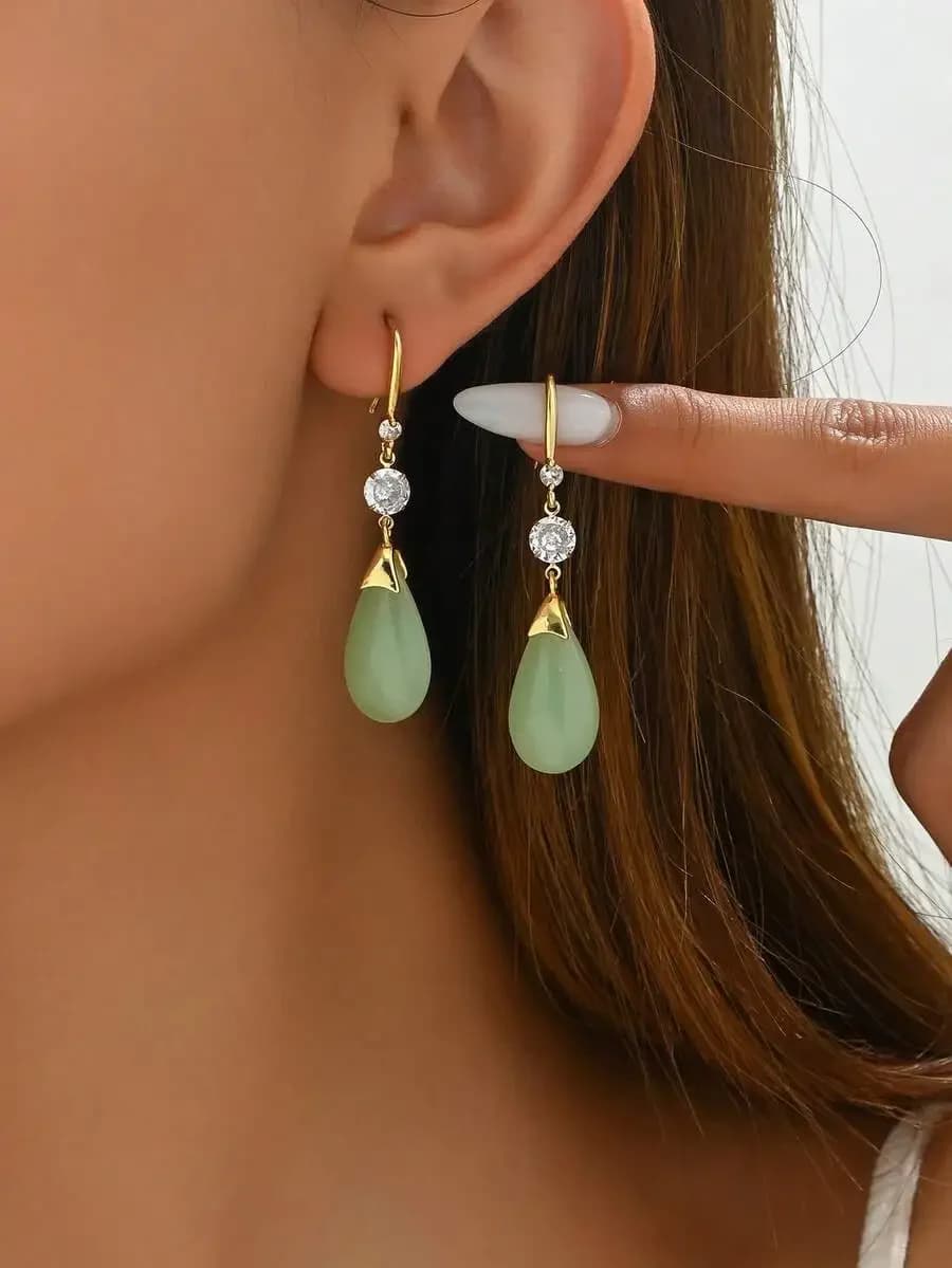 Orecchini a goccia in giada verde stile vintage per donna, orecchini pendenti alla moda