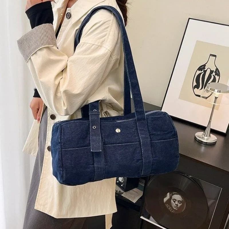 Borsa a Tracolla in Denim Blu Scuro per Donna con Tasca, Stile Casual per Uso Quotidiano, Shopping, Appuntamenti, Pendolarismo e Brevi Viaggi