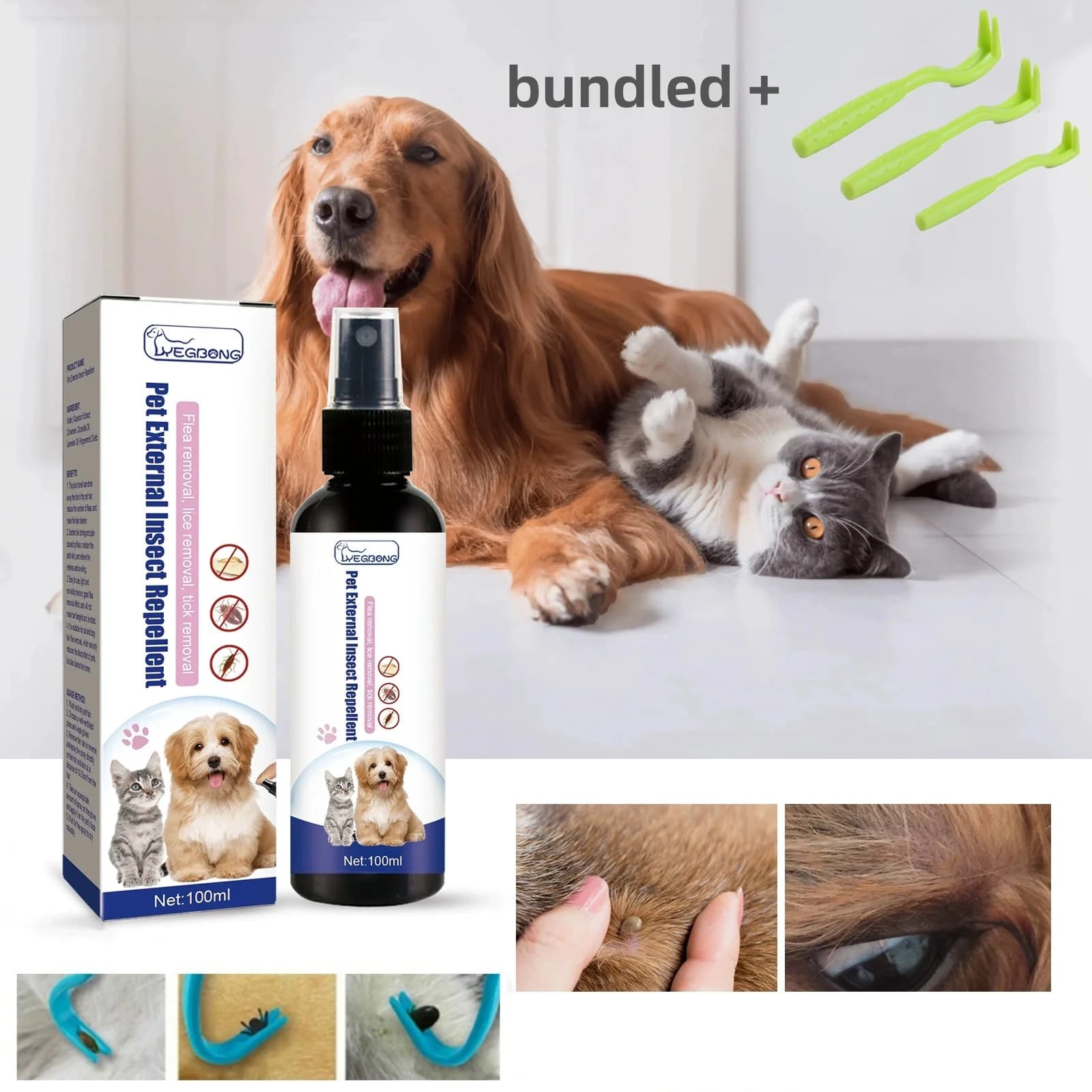 Spray per la rimozione delle pulci degli animali domestici per la pulizia della pelle di gatti e cani per animali domestici Spray per alleviare e alleviare i picchi esterni Repellente per zecche