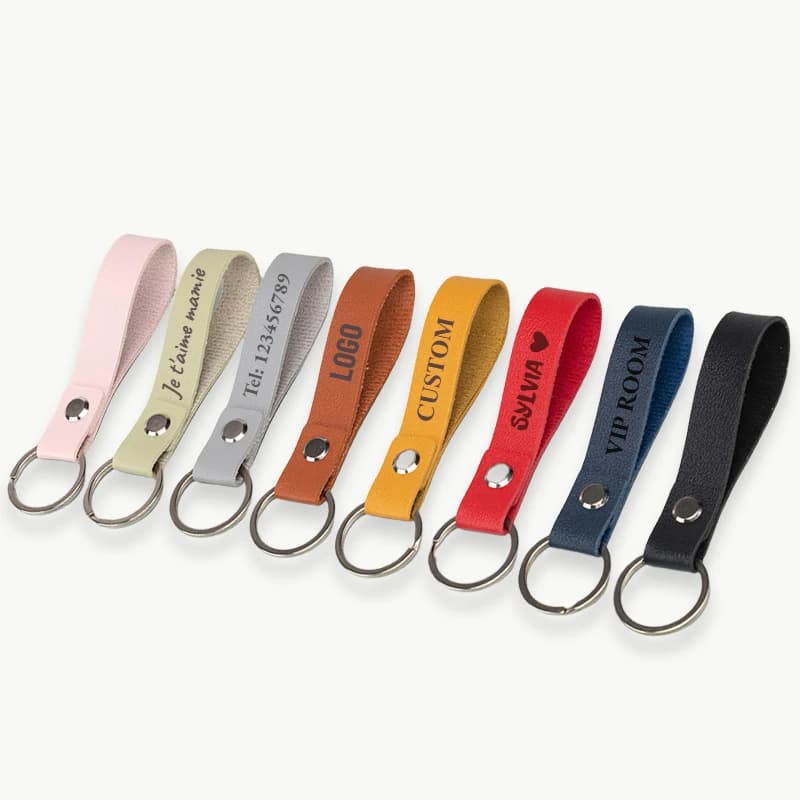 PU Leather Keyring Custom LOGO Wrist Strap Text Laser Engraved Keyring Custom Keychain for Car Door Woman Man Company