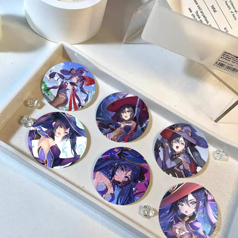 Spille smaltate rotonde in stile cartone animato Mona Anime Game Genshin Impact per decorazione zaino e accessori