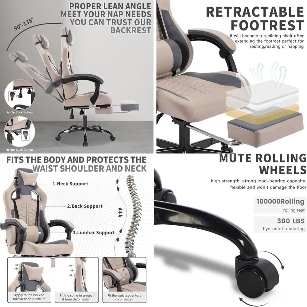 Sedia da Gaming Ergonomica in Pelle Grigia con Massaggio, Schienale Alto Confortevole, Poggiapiedi e Supporto Lombare per Giocatori fino a 136 kg