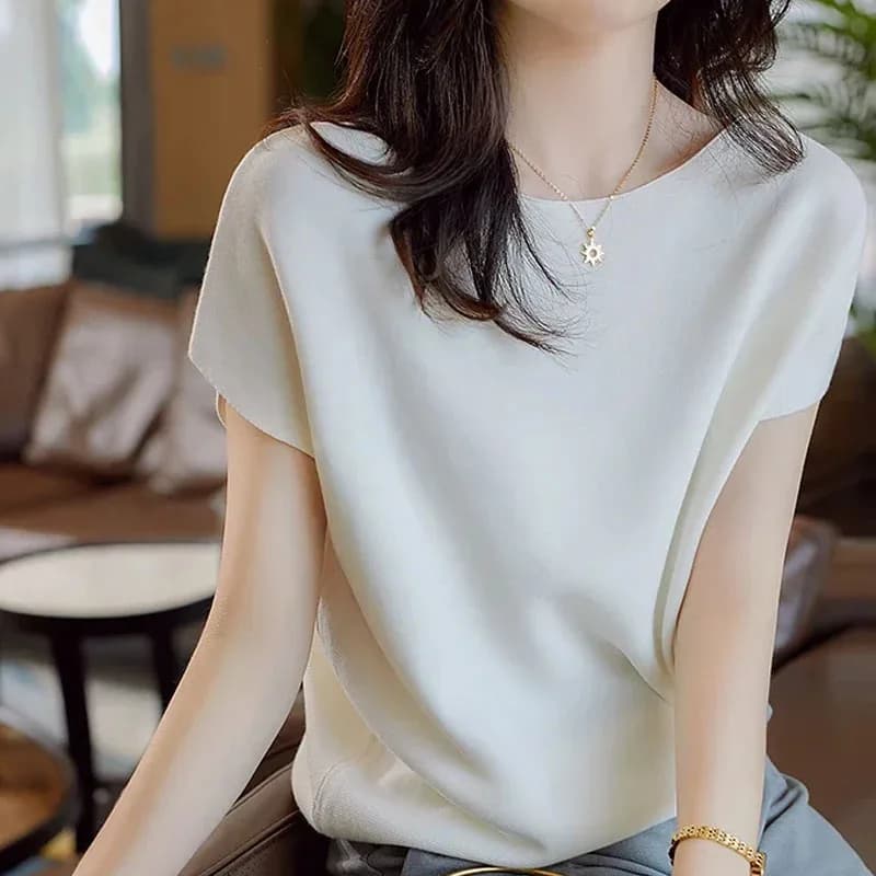 Knitted Sweater Women Pullovers New Summer O-Neck Knitwears Knit Sweater Pullover Women Tops Short Sleeve Sueter Feminino E919