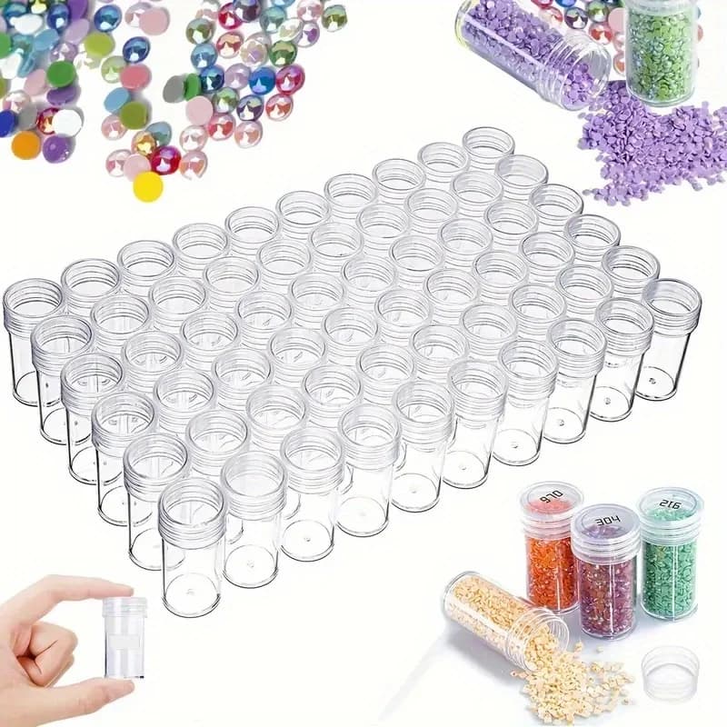 60-Slot Round Bead Storage Box – Portable Craft Accessory Set; Durable Plastic Container for Organizing Diamond Painting Supplie
