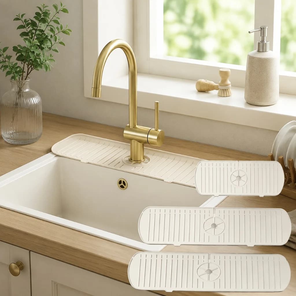 Silicone Faucet Mat Sink Splash Guard Large Drain Drying Pad Spill‑Proof Anti‑Slip Countertop Protector For Kitchen Bathroom