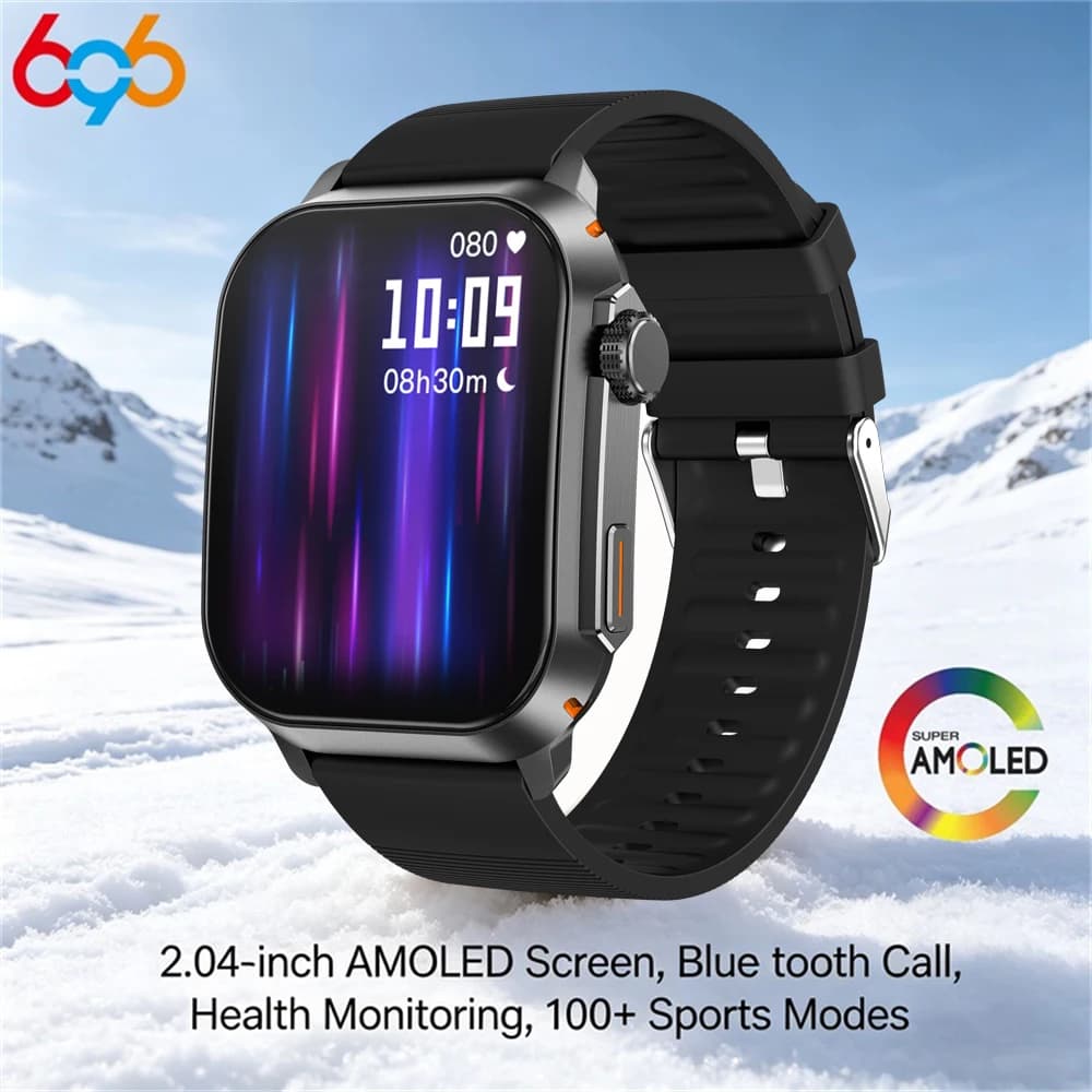 Smartwatch con Schermo AMOLED da 2,04" per Uomo e Donna, Chiamate Bluetooth, Monitoraggio Frequenza Cardiaca, Sonno e Salute, Braccialetto Fitness Sportivo Impermeabile