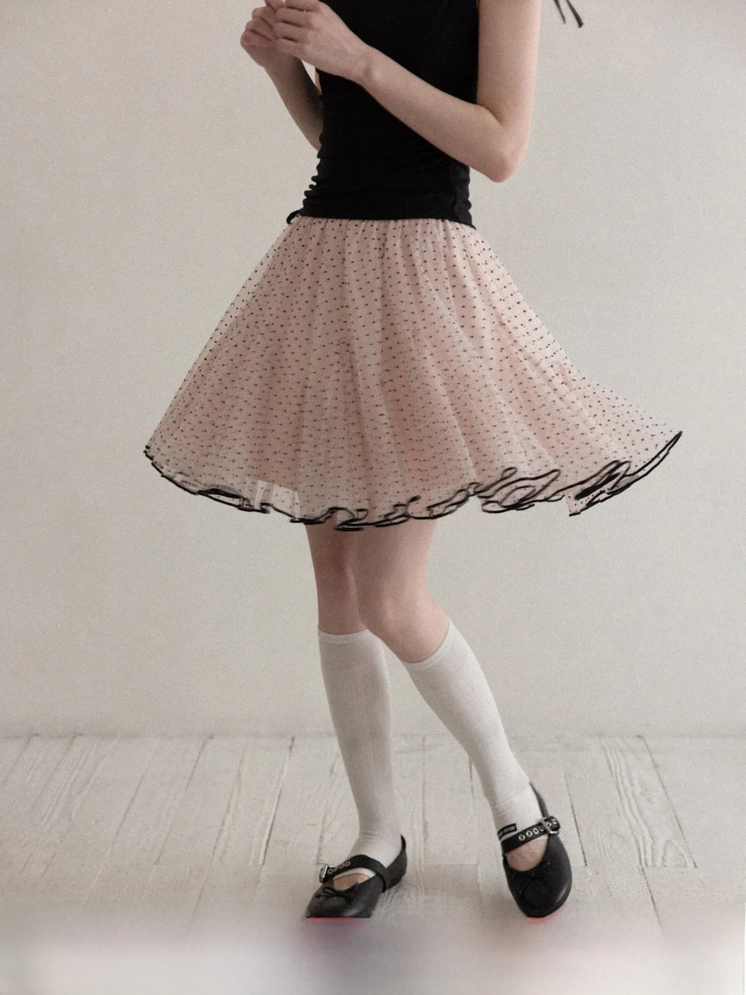 Gonna corta estiva da donna a vita alta stile balletto, a pois, a trapezio, rosa, versatile, snellente, casual, in poliestere