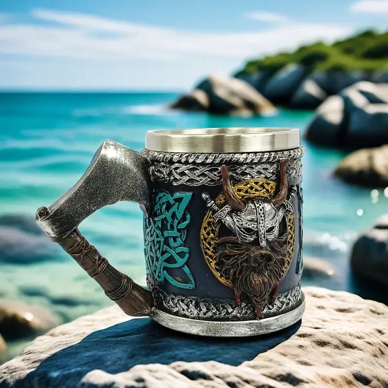 Boccale da Birra Viking in Acciaio Inossidabile con Manico Singolo, Boccale da Birra Grande da Guerriero Vichingo Nordico, Bicchieri da Bar, Regalo per Uomo