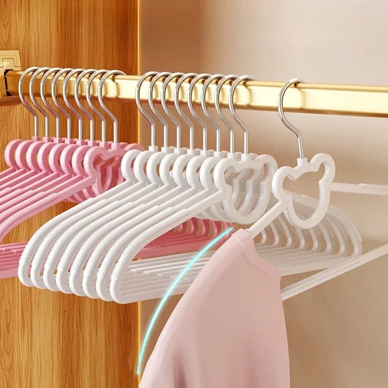 5/10PCS Pink/White Cute Bear Clothes Hangers,Non-Slip Space-Saving Slim PP Hangers for Coat Jacket Dress,Household Clothes Rack