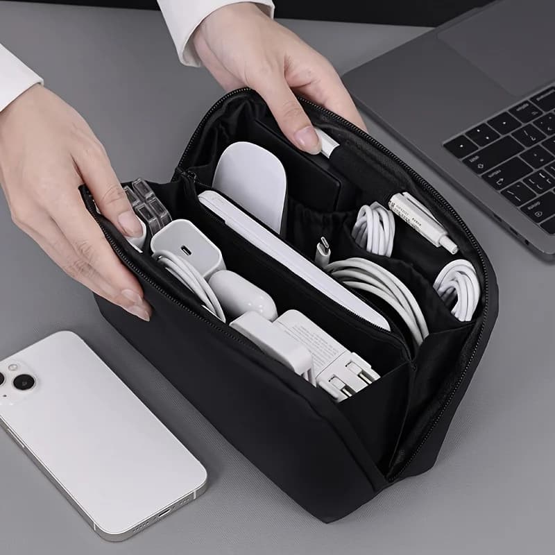 Scomparto Tech Organizer Pouch-Borsa portaoggetti elettronica portatile per cavi/caricabatterie/telefoni, viaggio in tessuto di pelle PU resistente