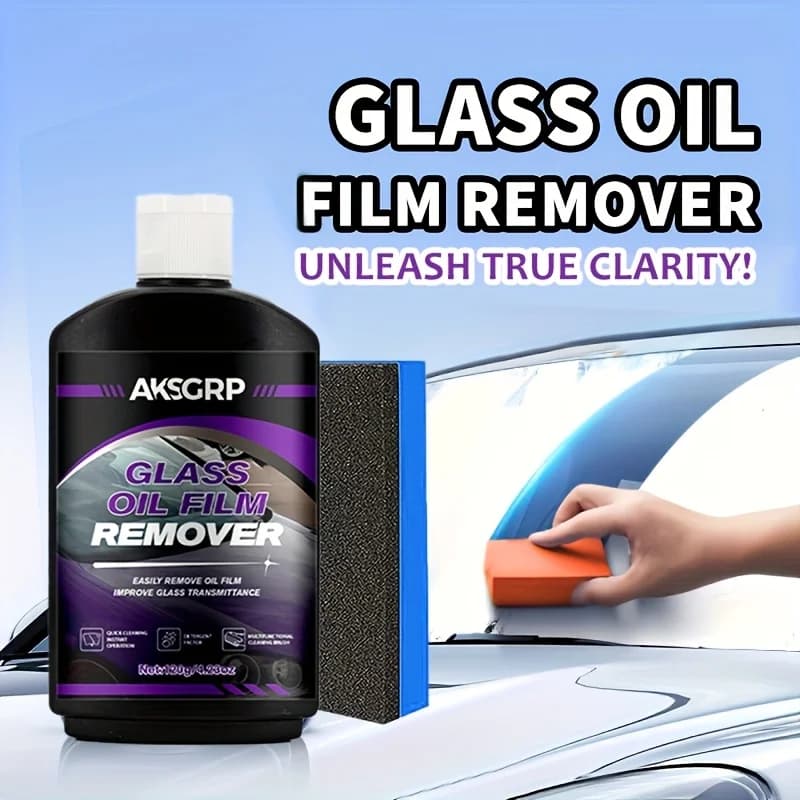 Water Stain and Oil Film Remover for Car Windows and Mirrors Glass Cleaning Tool120g with Sponge Brush To Enhance Clarity Vision