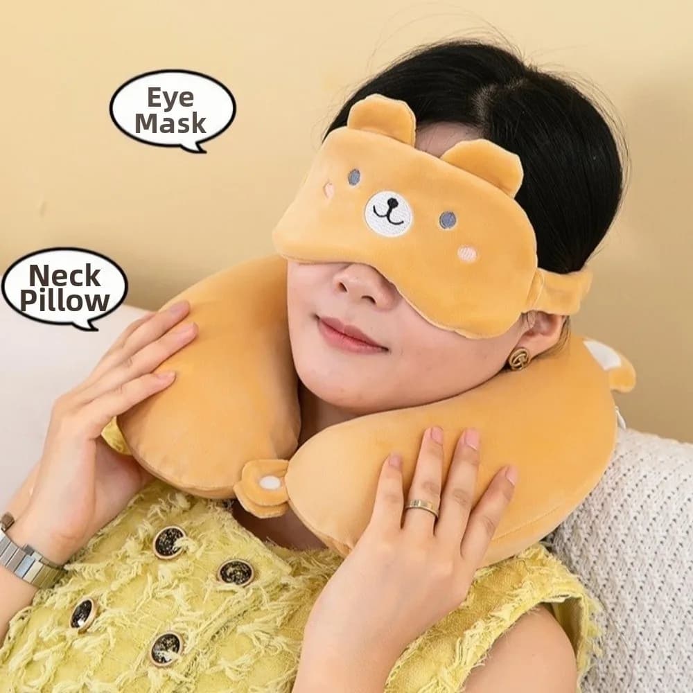 Cuscino a U con Animali Cartoon, Comodo e Portatile, Ergonomico per Viaggi, Supporto Morbido per il Collo, Mascherina per Occhi, per Ufficio e Pisolino