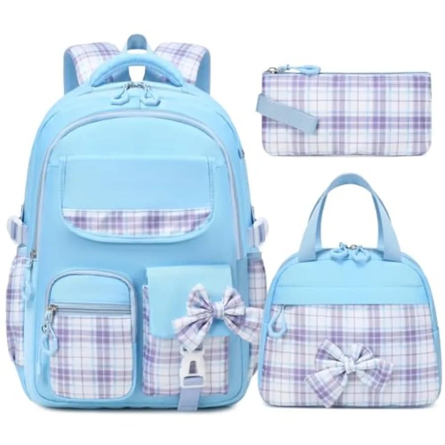 Zaino Scolastico per Ragazze, Borsa per Libri, Zaino per Studentesse delle Scuole Elementari e Medie, Carino ed Elegante a Quadretti