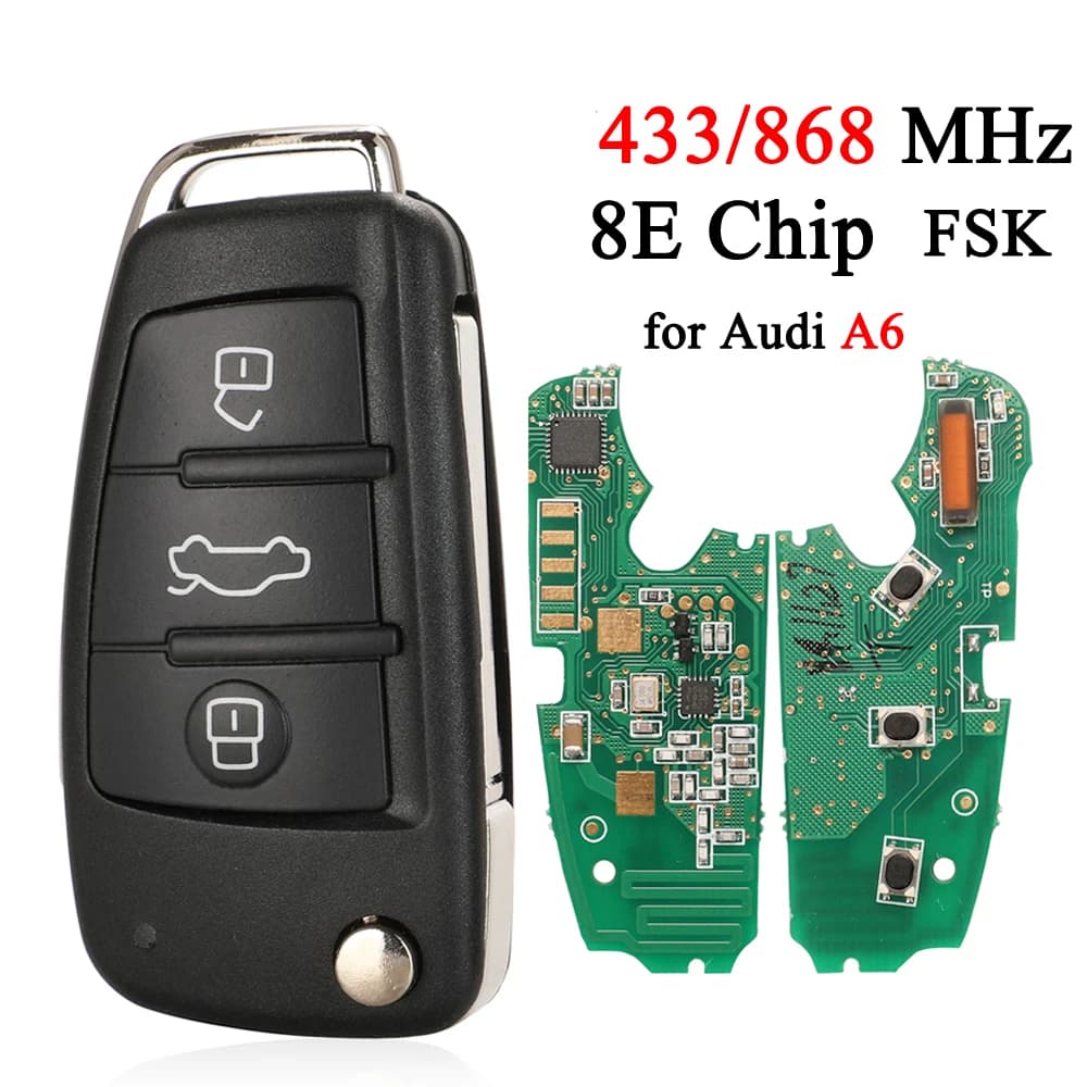 Jingyuqin 315/433/868MHz Chiave A Distanza Dell'automobile di Vibrazione Per Audi A6 S6 Q7 FSK 8E Chip 8E0 837 220 N /P /Q /M /T /R /D Fob 3 Bottoni