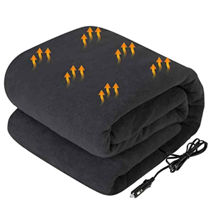 Coperta Riscaldante per Auto 12 Volt, Coperta Elettrica Portatile per Auto, Camion, SUV, Camper, Colore Carbone, 150 x 110 cm