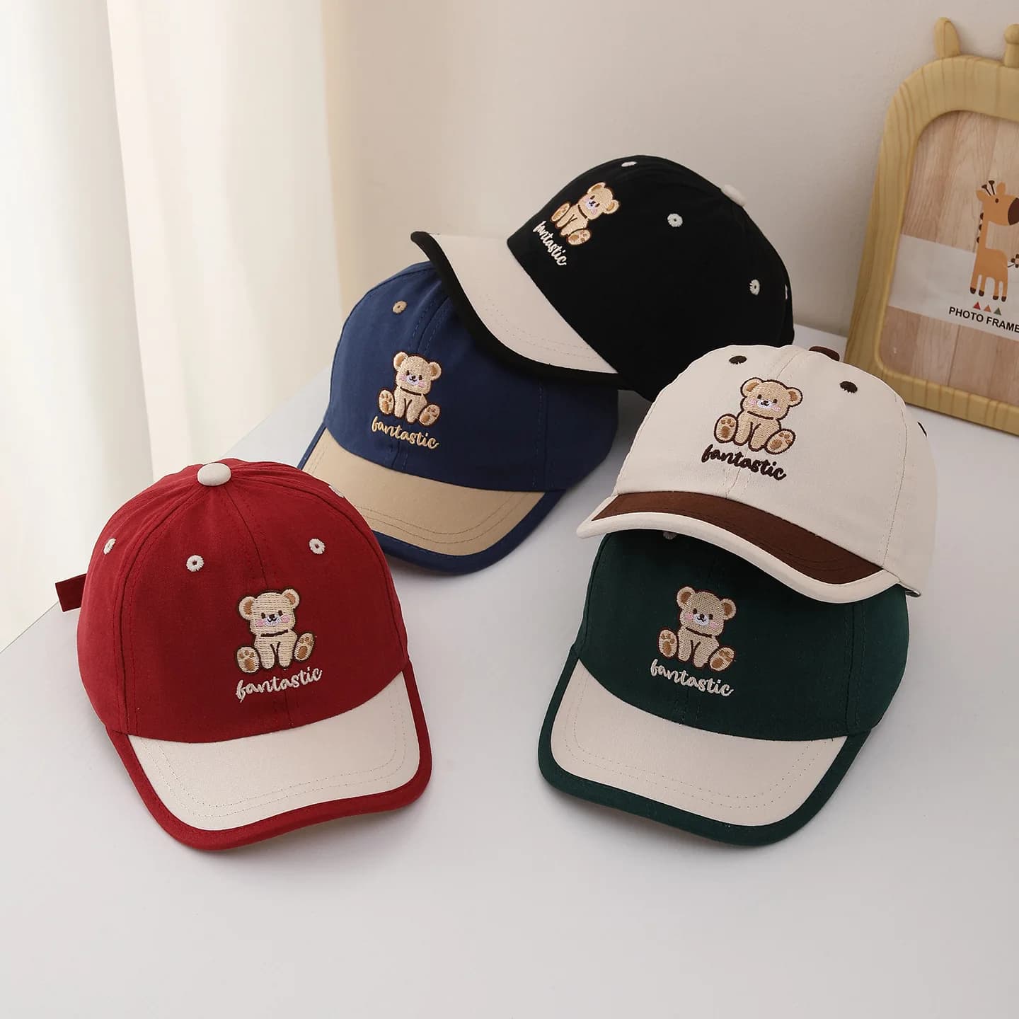 Children Baseball Cap 52cm Kids Cartoon Bear Patch Hat Children Visor Sun Hat Spring Summer Outdoor for Toddler Boys Girls