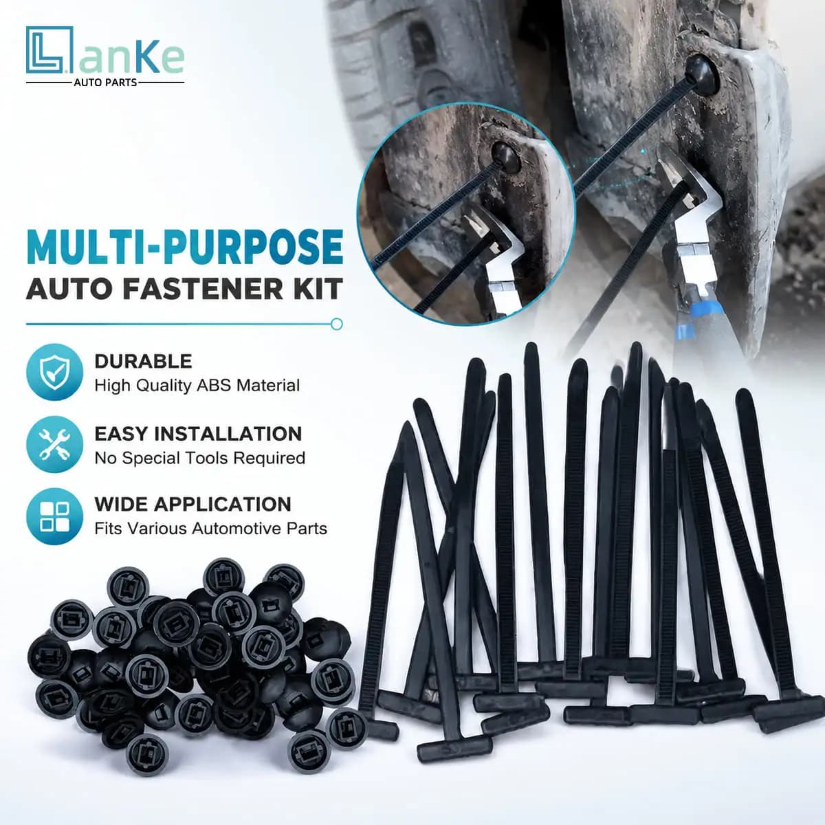 LANKE Universal Black Nylon Cable Tie Push Rivet Clips for Engine Splash Shield Fender Liner Bumper Cover Trim Repair