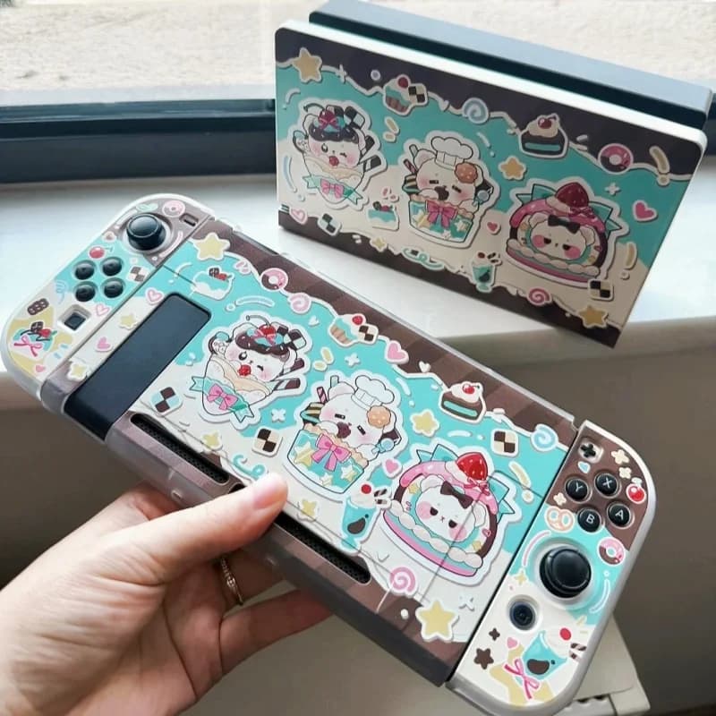 Original Protective Case Cute Bear Dessert Print For Switch 2 Oled Semi Transparent Hard Shell Slim Scratch Resistant In Stock