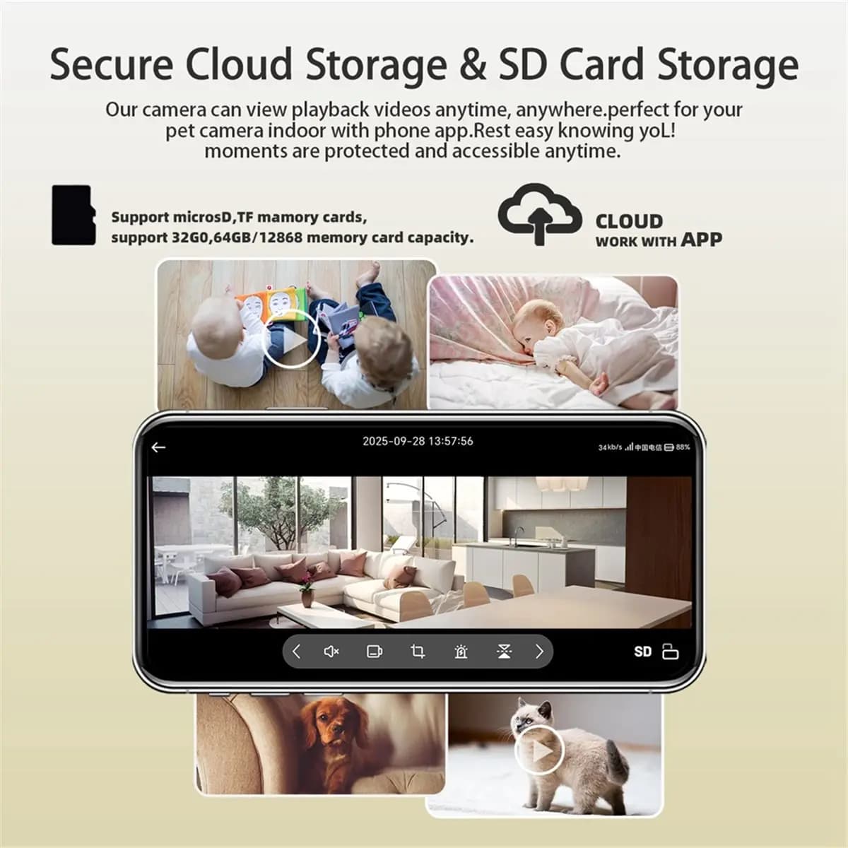 Telecamera Intelligente INABEZ AI per Casa, Videocamera Binoculare Grandangolare, Monitor per Bambini WIFI, Visione Notturna IR, Rilevamento Movimento, Videocamera CCTV
