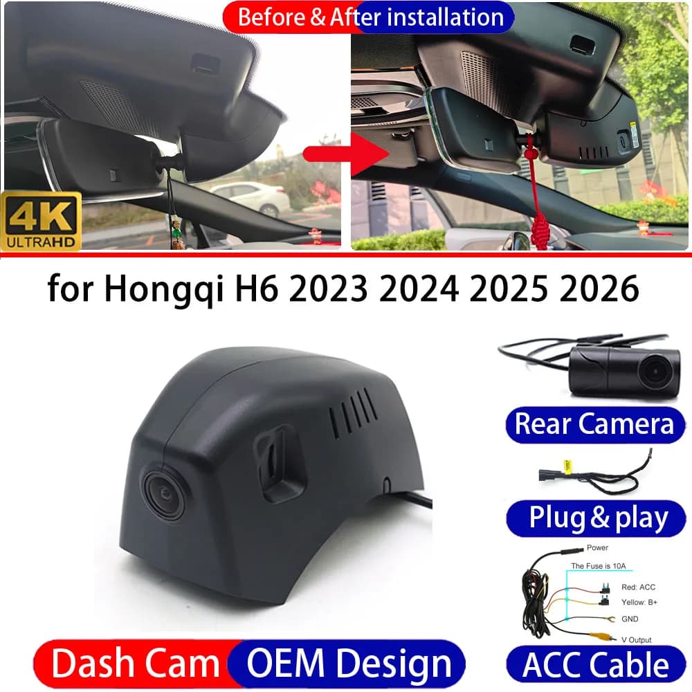 Dash Cam for Hongqi H6 2023-2026 Front＆Rear 4K UHD DVR Dashboard Camera Video Drive Recorder Night Vision Parking Mode