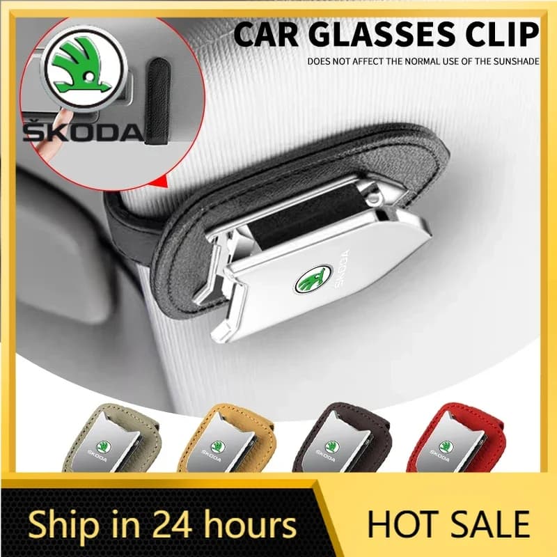 Porta Occhiali Parasole per Auto SKODA 2026, Clip per Occhiali da Sole, Porta Carte e Biglietti per Skoda Octavia, Superb, Rapid, Kodiaq, Karoq, Fabia